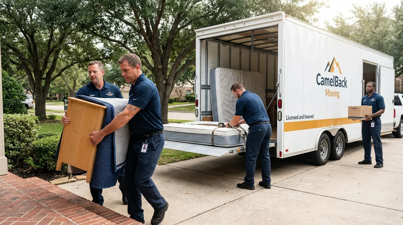 Crew loading residential truck for cross-state move from Lillington, NC